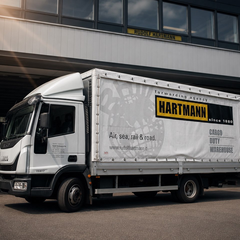 Hartmann lorry at the company site in Sinigo near Merano