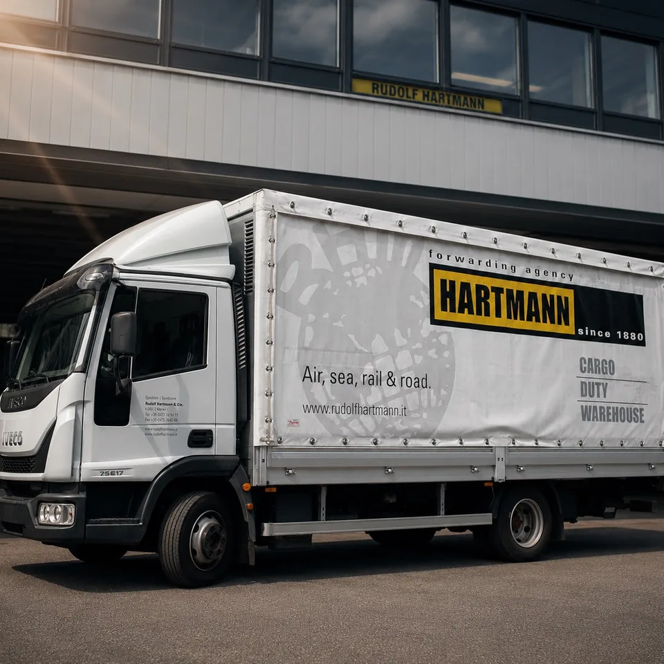 Hartmann lorry outside the company site in Sinigo/Merano